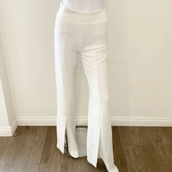 Jonathan Simkhai Core Collection Signature Ariah White Wide Leg Pant w/ Slits - Picture 5 of 8